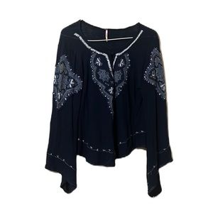 Free People, 100% Cotton, Keyhole Front, Slit Bell Sleeves Top,Multi Colors, S/P